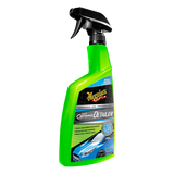 Green spray bottle with black nozzle labeled 'Meguiar's Ceramic Detailer' on a white background