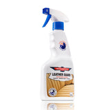 A spray bottle of Bowden's Own Leather Guard, designed for car interior care.