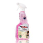 A pink spray bottle labeled 'Bowden's Own Pong-Go' with a white spray nozzle, branding, and an image of a dog on the label.