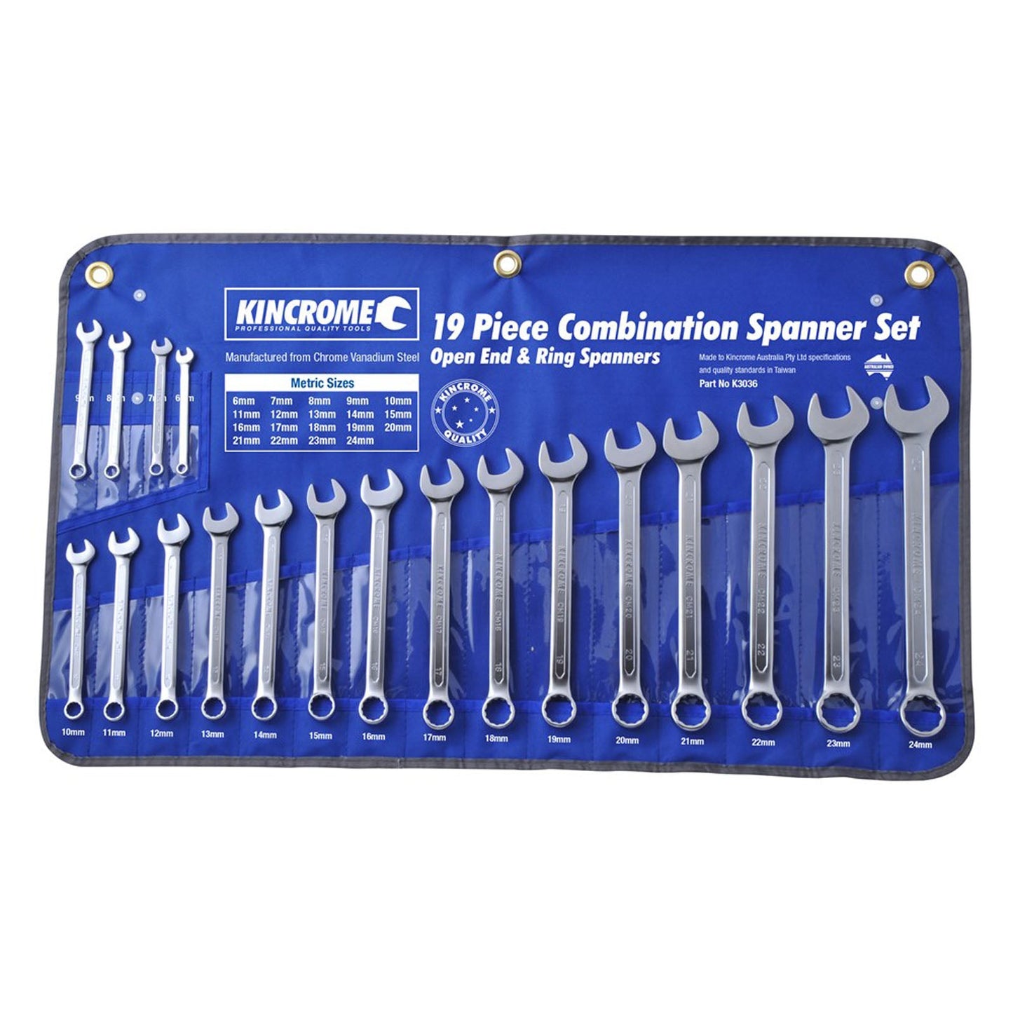 Kincrome 19-Piece Metric Combination Ring Spanner Set - K3036