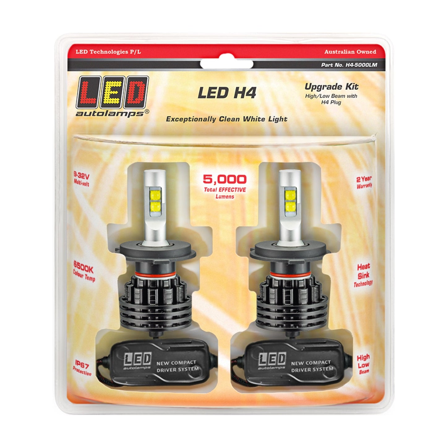LED Autolamps H4-5000LM LED H4 Headlight Kit - High/Low Beam