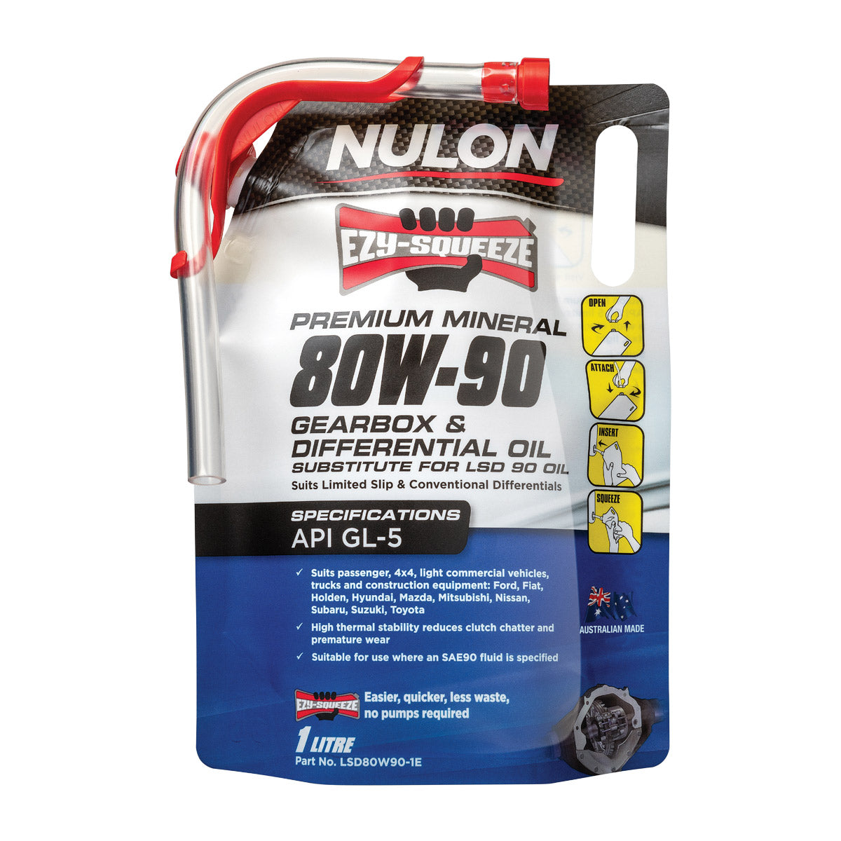 Nulon LSD80W90-1E Premium Mineral 80W-90 Gearbox & Differential Oil 1L (Pickup Only)