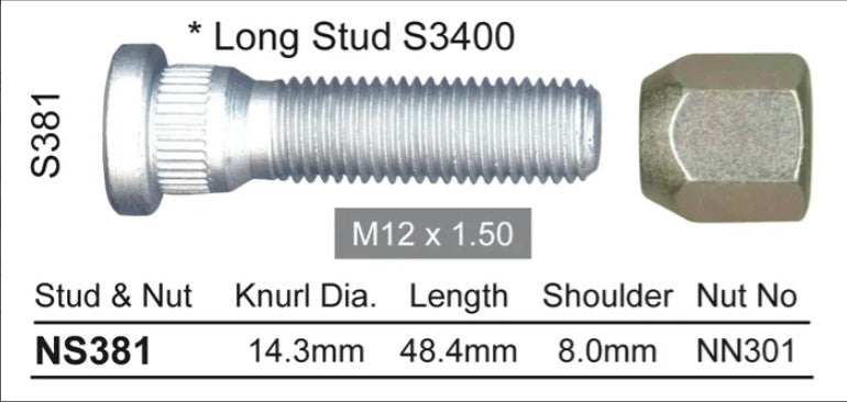Nice Wheel Stud & Nut Set - NS381
