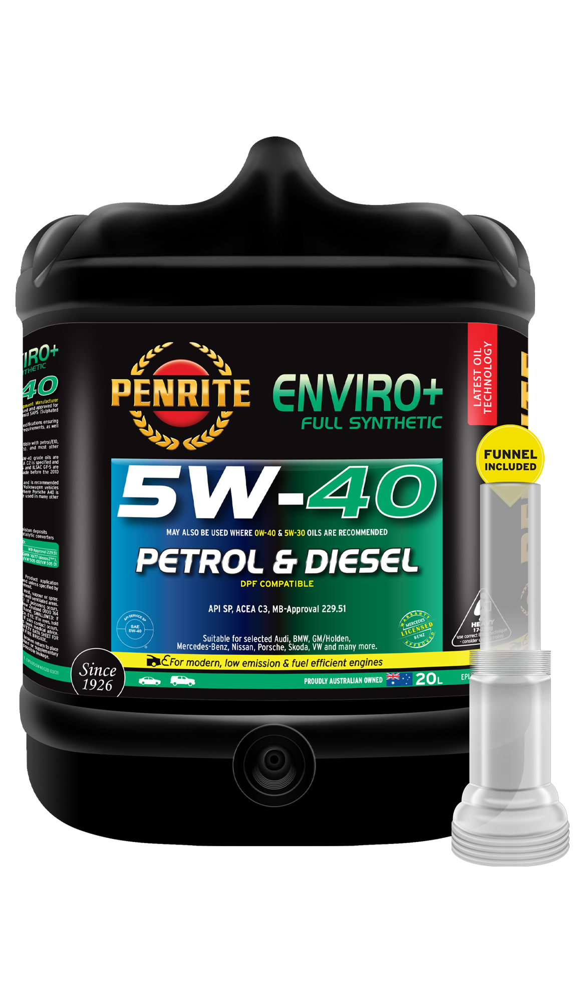 Penrite Enviro+ Full Synthetic Engine Oil 5w40 5W-40 20L EPLUS5W40020 (Pickup Only)