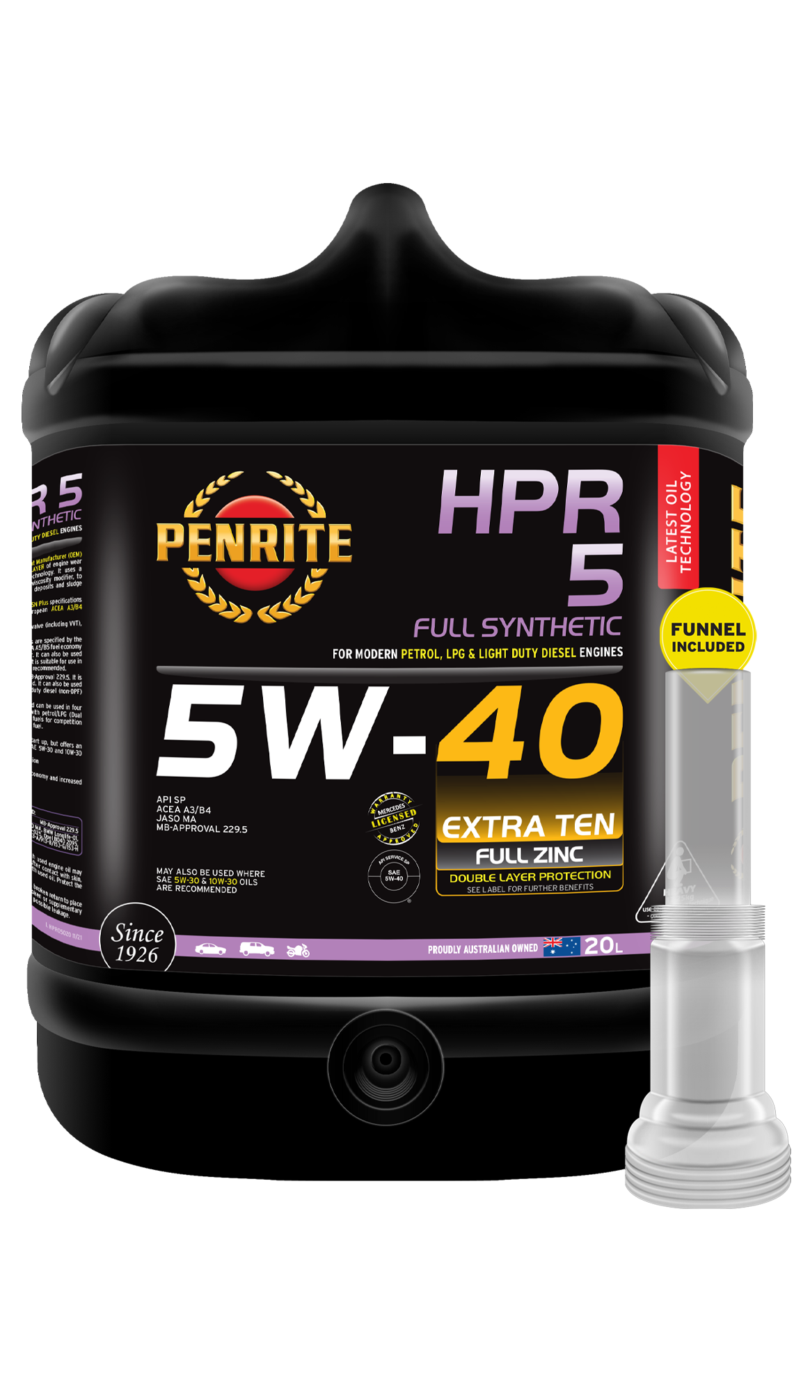 Penrite HPR 5 Full Synthetic Engine Oil 5w40 5W-40 20L HPR05020 (Pickup Only)