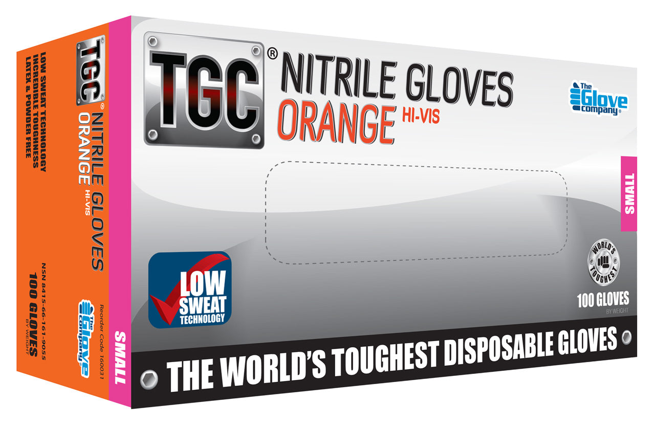 TGC Workgear Orange Nitrile Gloves - 100pk - Small - 160031