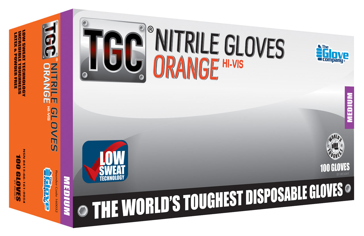 TGC Workgear Orange Nitrile Gloves - 100pk - Medium - 160032