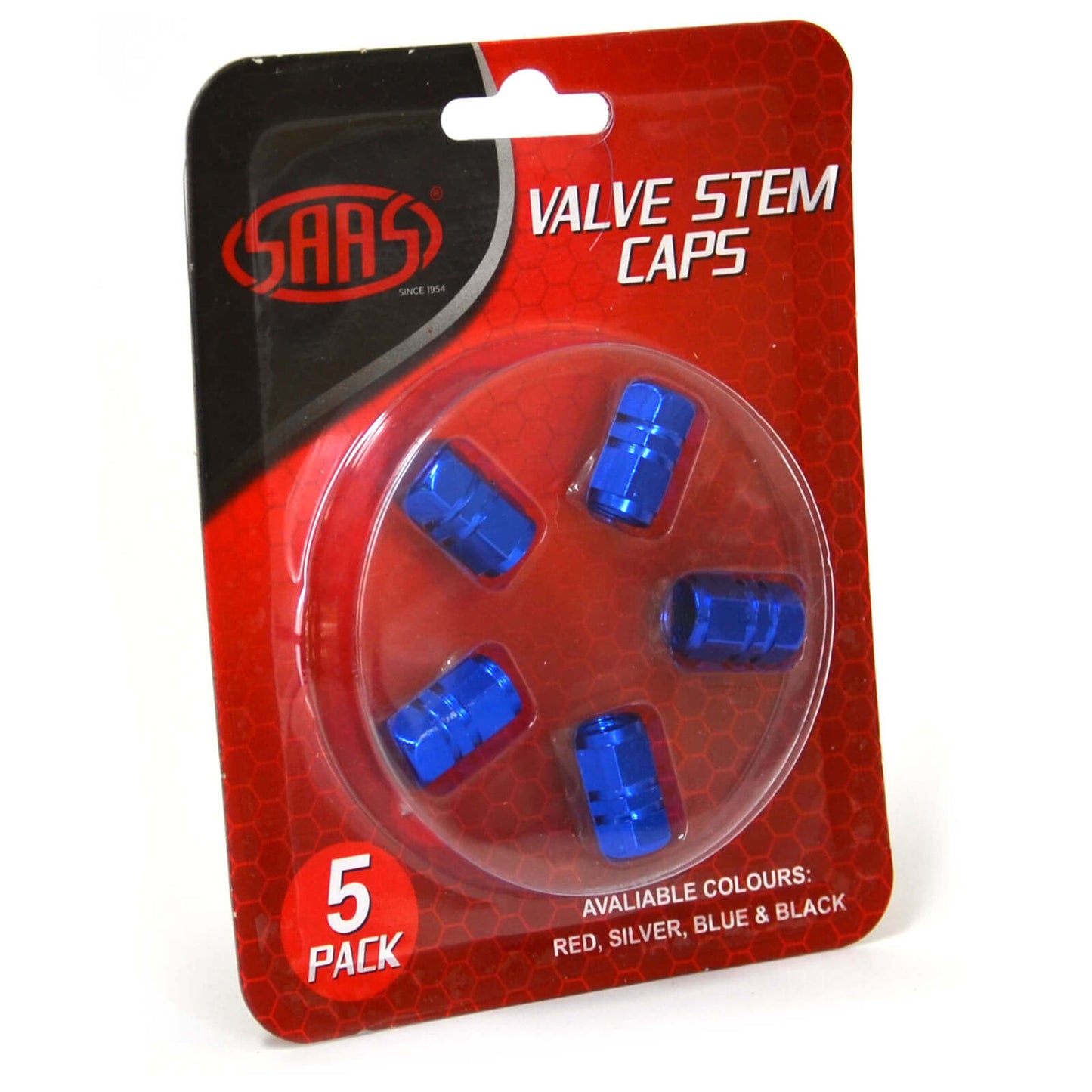 SAAS Blue Metal Valve Caps - 5 Pack - 194245