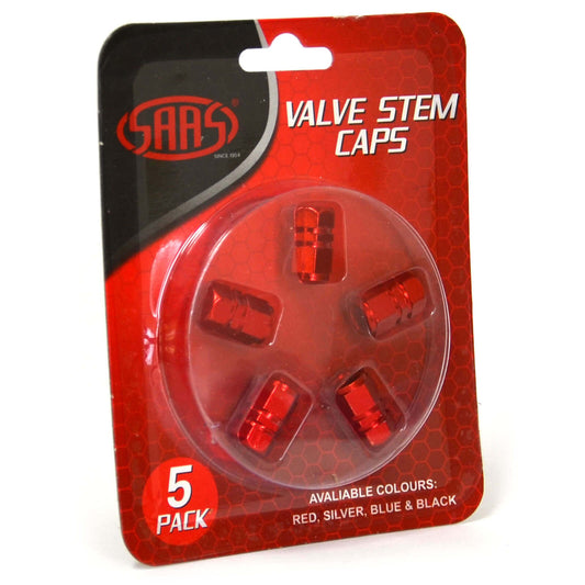 SAAS Red Metal Valve Caps - 5 Pack - 194255