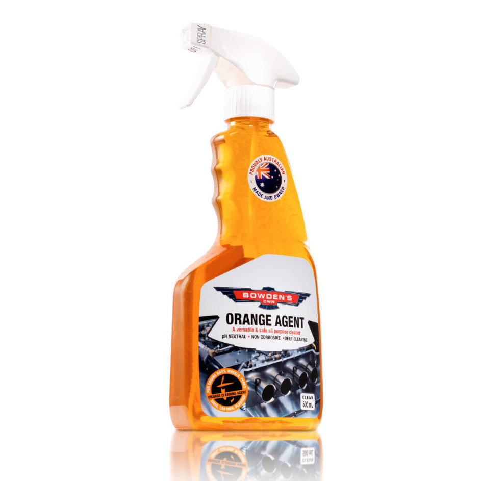 A 500ml spray bottle of Bowden's Own Orange Agent all-purpose cleaner.