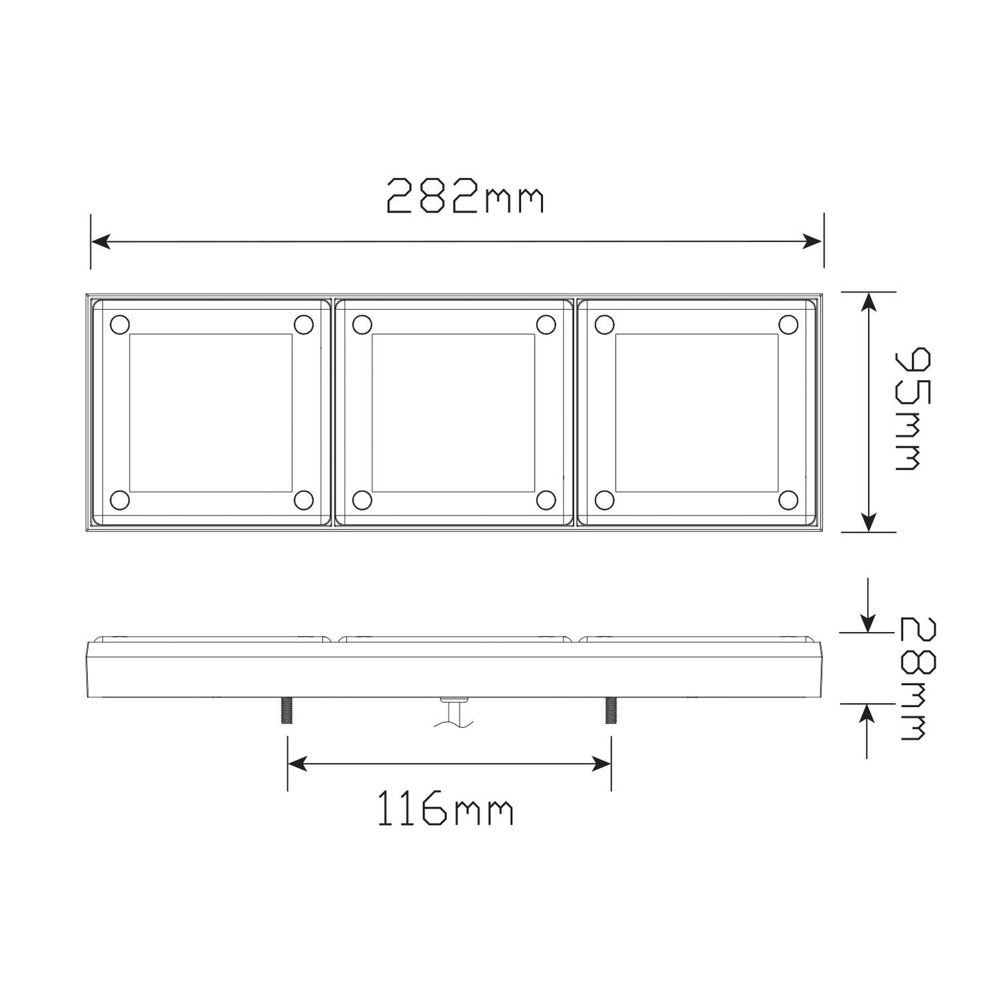 LED Autolamps 280ARWM2LR12/450 Rear Combination LED Lamp Mini Jumbo with Load Resistors, DT04 Connector and Patch Cable - Stop/Tail/Indicator/Reverse