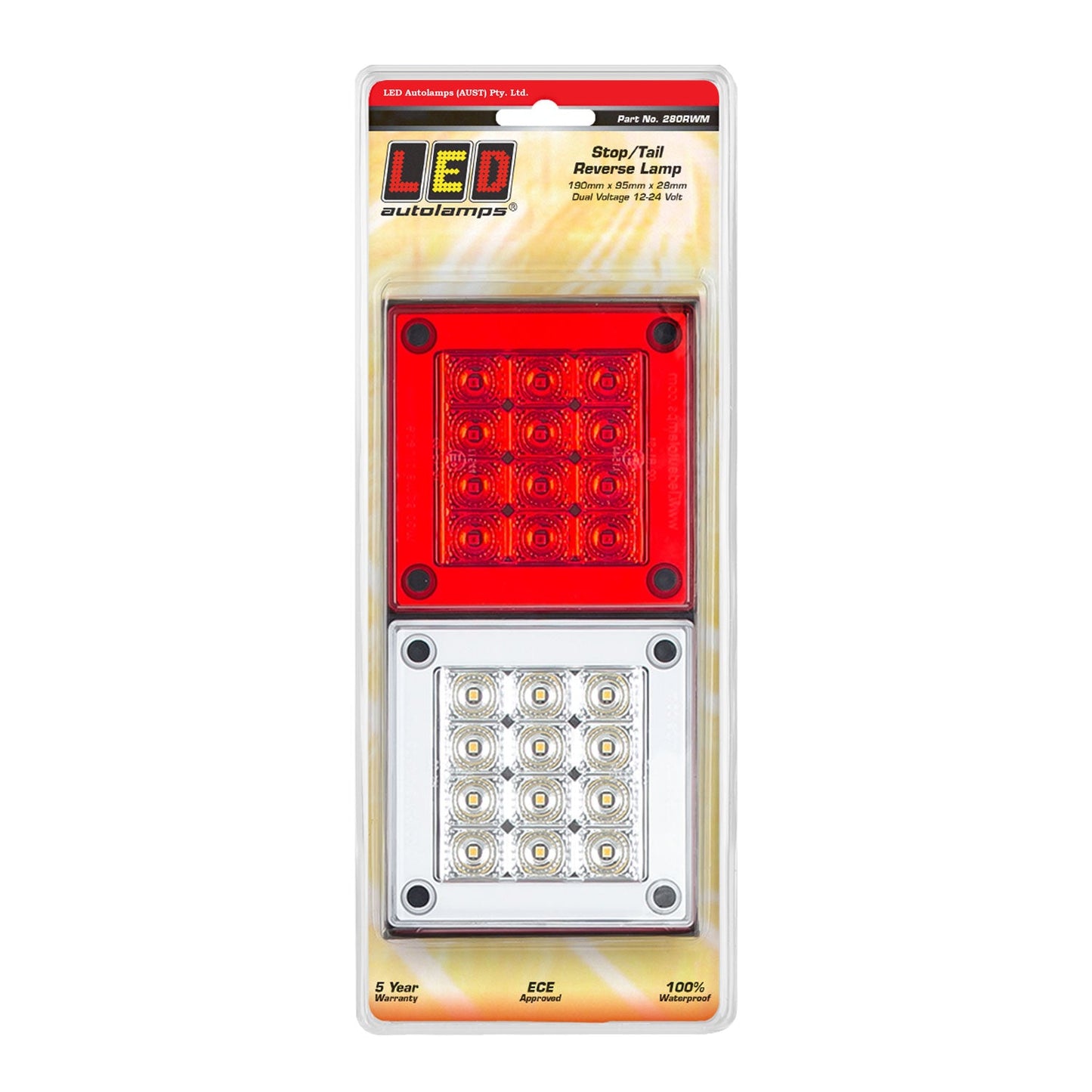 LED Autolamps 280RWM Rear Combination LED Lamp Mini Jumbo Twin Assembly - Stop/Tail/Reverse