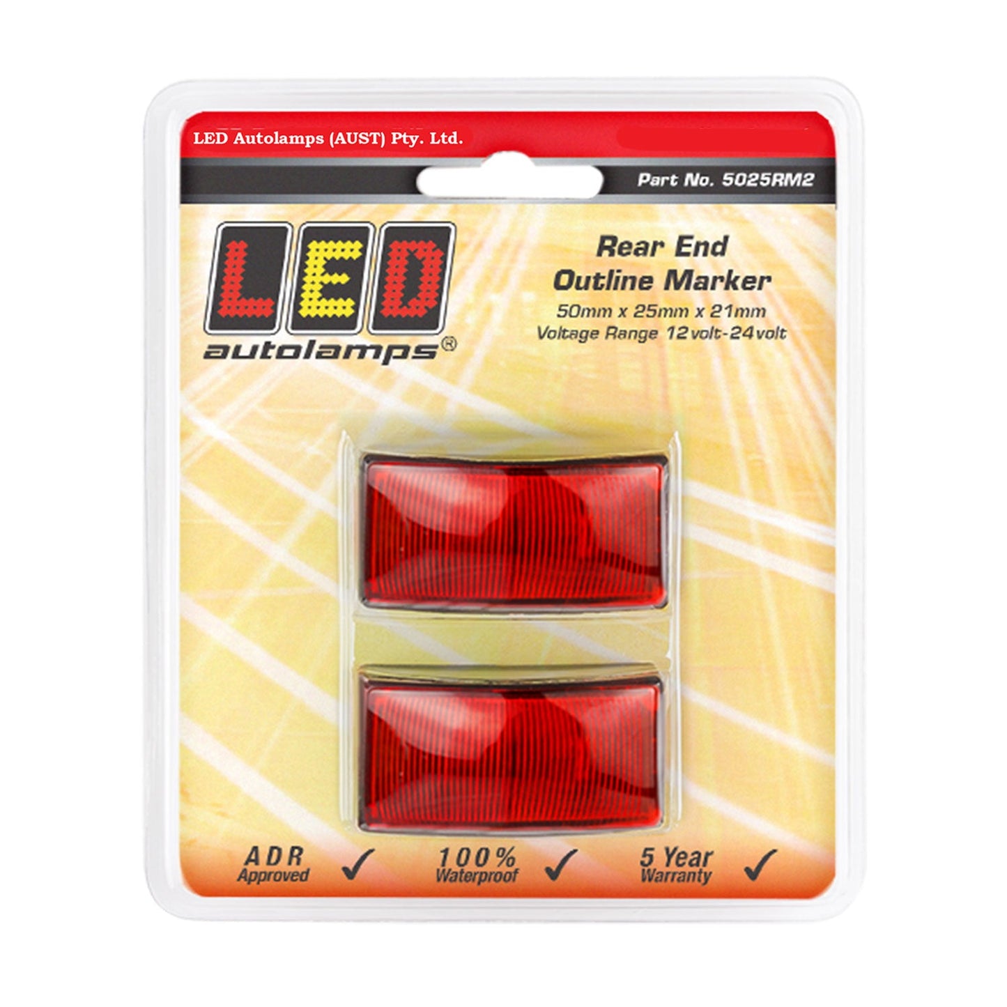 LED Autolamps 5025RM2 LED Rear End Outline Lamp with 3M Double Sided Tape Mount