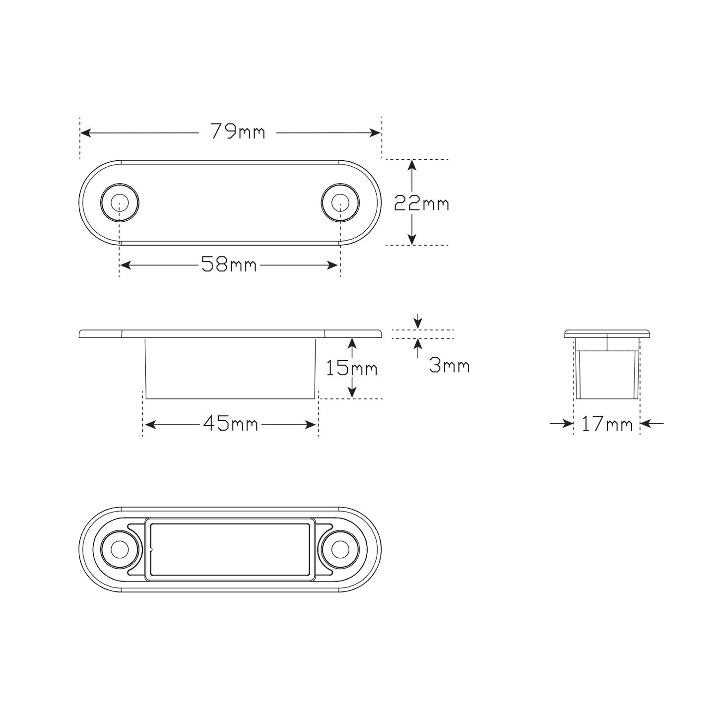LED Autolamps 7922WM2 LED Front End Outline Marker Lamp - Recessed Fitting