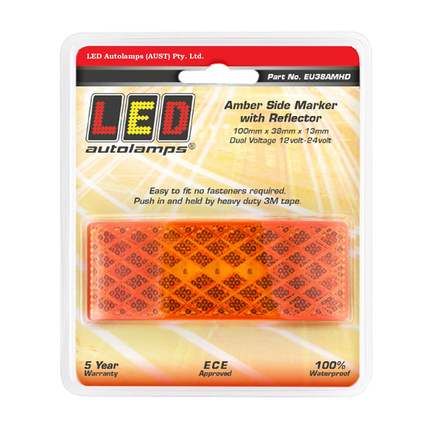LED Autolamps EU38AMHD LED Amber Side Marker Lamp with Inbuilt Reflector and 3M Double Sided Tape Mount