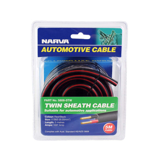 Narva 100A 8 B&S Twin Core Cable - 5M Red/Black With Black Tracer 5808-5Tw
