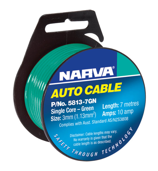 Narva 10A 3mm Green Single Core Cable (7M) - 5813-7Gn
