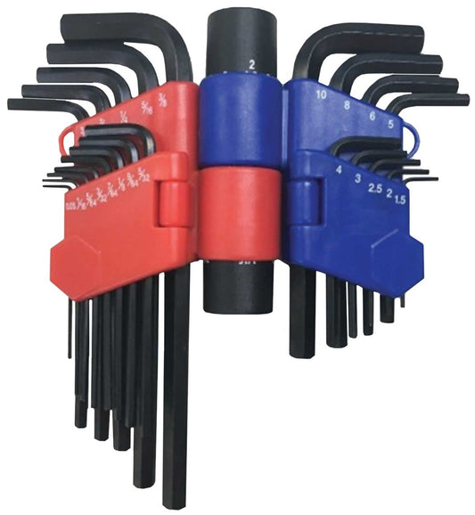 PKTool 22 Piece Metric & SAE Hex Key Wrench Set with Handle and Case - PT30500
