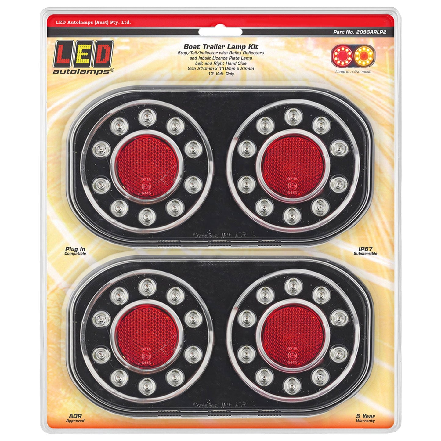 LED Autolamps 209GARLP2/8M LED Boat Trailer Lamp and 8 Metre Cable Kit - Stop/Tail/Indicator/Reflector/Licence